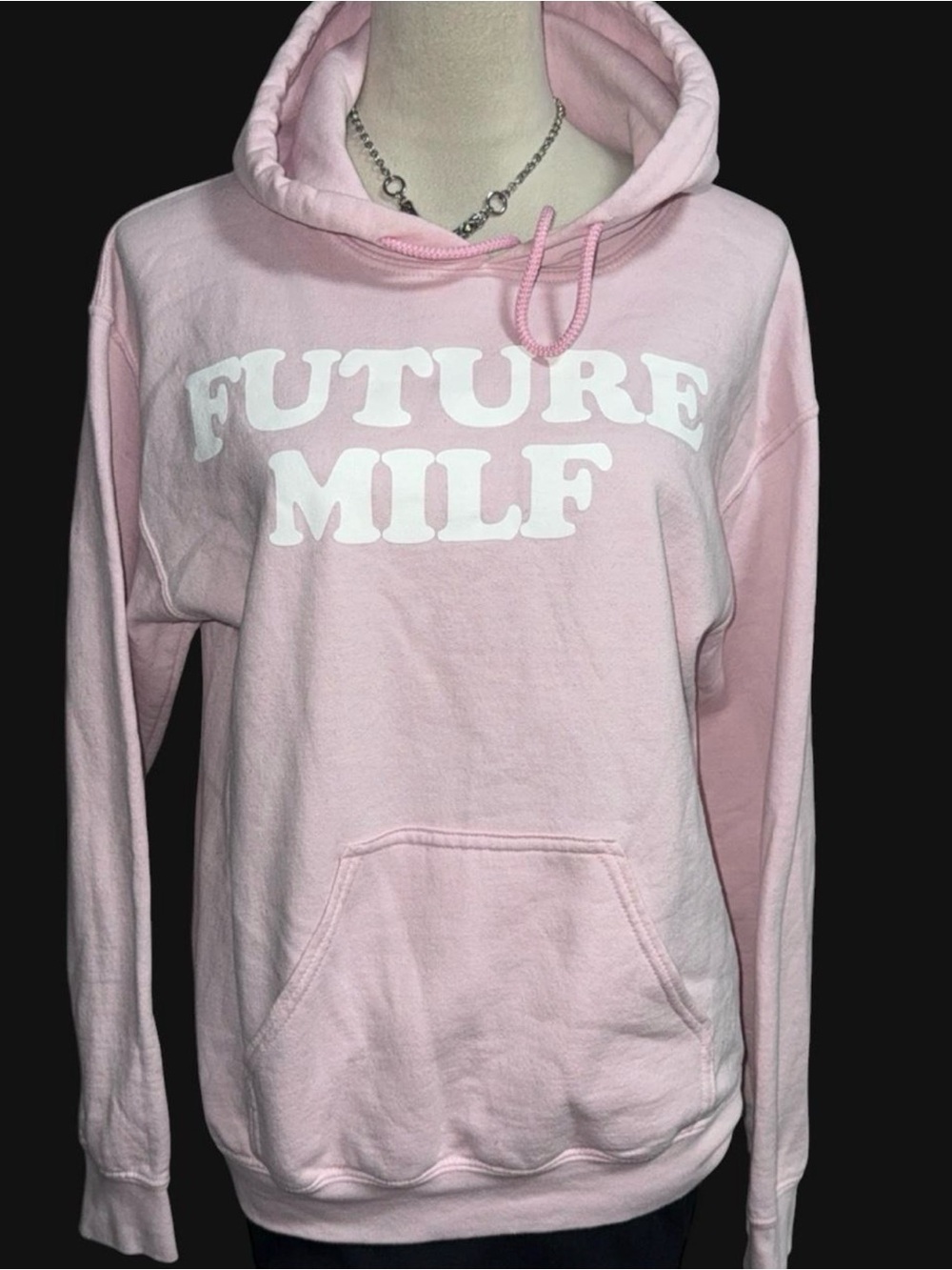 Pink Graphic Pullover Hoodie with Bold Front Text